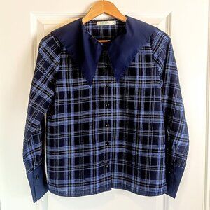 I. Moda Navy Blue Tartan Plaid Cotton Flannel Shirt NWT